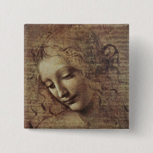 Chapa Cuadrada Cabeza de una mujer joven con el pelo Tousled o,