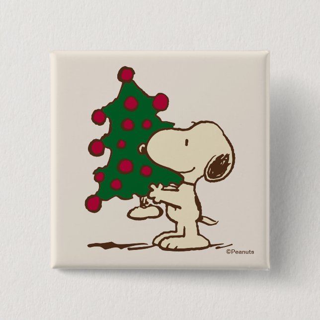 Chapa Cuadrada Cacahuetes | Árbol de Navidad Snoopy (Anverso)