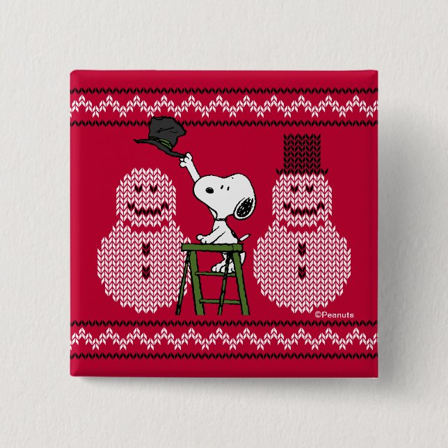 Chapa Cuadrada Cacahuetes | Navidades Snoopy Sweater Snowman (Anverso)