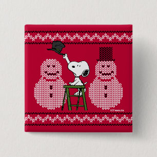 Chapa Cuadrada Cacahuetes   Navidades Snoopy Sweater Snowman