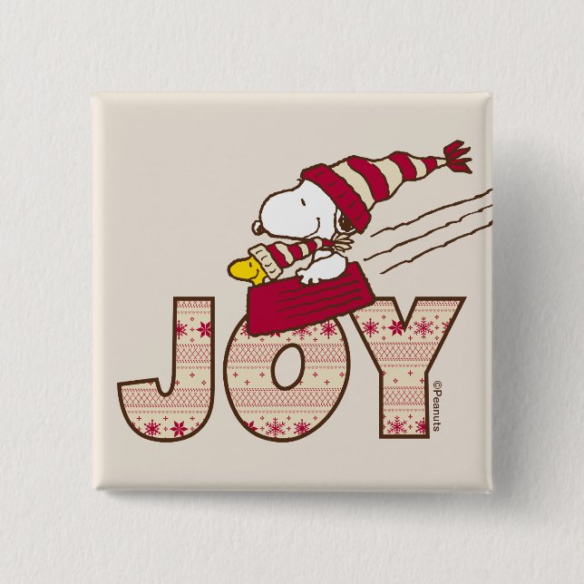 Chapa Cuadrada Cacahuetes | Snoopy & Woodstock Joy Sled Ride (Anverso)
