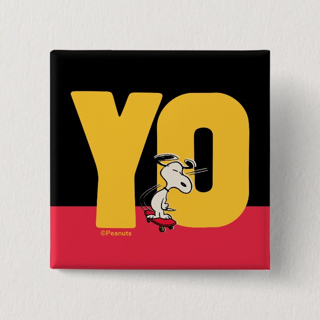 Chapa Cuadrada Cacahuetes | Snoopy YO Skateboard (Anverso)