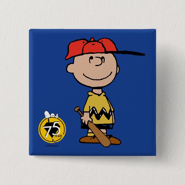 Chapa Cuadrada Cacahuetes | Sonrisa de béisbol Charlie Brown (Anverso)