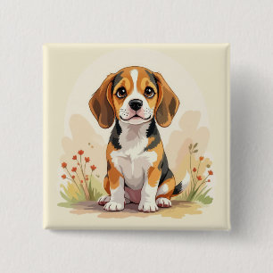Chapa Cuadrada Cachorro Beagle Tricolor Blanco Negro y Canela Ado