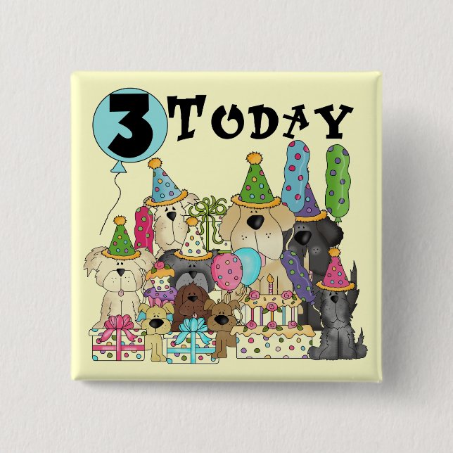 Chapa Cuadrada Cachorros camisetas y regalos de cumpleaños (Anverso)