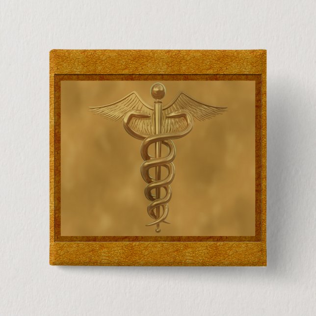 Chapa Cuadrada Caduceo médico del oro (Anverso)