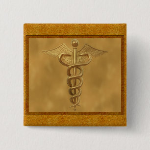 Chapa Cuadrada Caduceo médico del oro