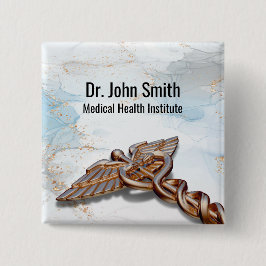 Chapa Cuadrada Caduceus Médico Rosa Gold Copper Marble de lujo