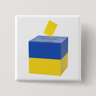 Chapa Cuadrada Caja de votación con la bandera de Ucrania