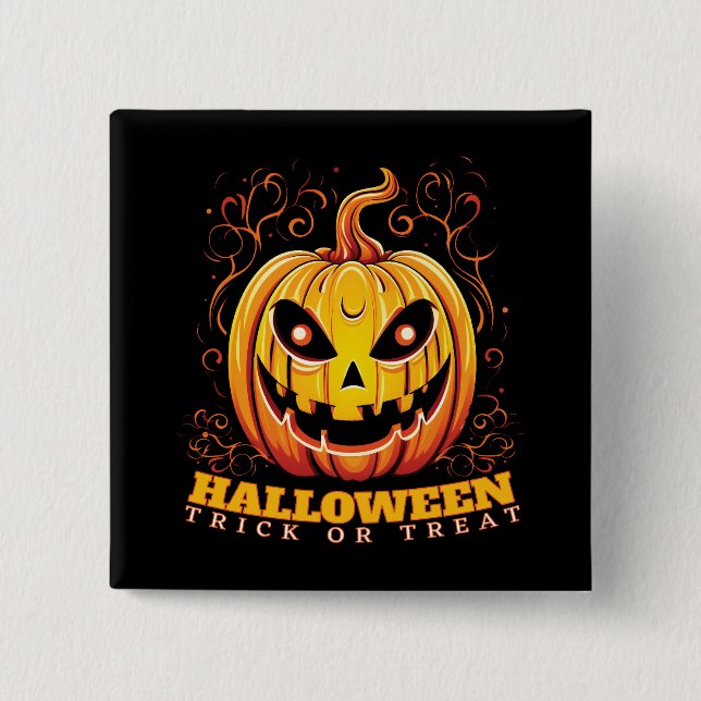 Chapa Cuadrada Calabaza de Halloween de Jack-O-Lantern (Anverso)