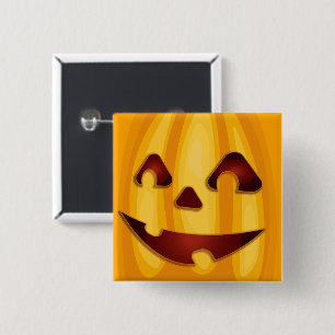 Chapa Cuadrada Calabaza tallada sonriendo diseño de Halloween