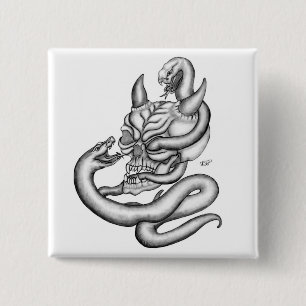 Chapa Cuadrada Calavera - cabezas del diablo con serpiente