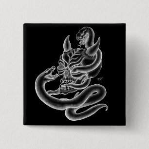 Chapa Cuadrada Calavera - cabezas del diablo con serpiente