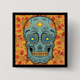 Chapa Cuadrada Calavera de azúcar - Día de los Muertos (Marigold)