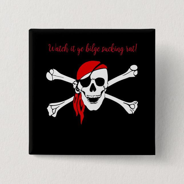 Chapa Cuadrada Calavera de pirata personalizable rata chupadora d (Anverso)