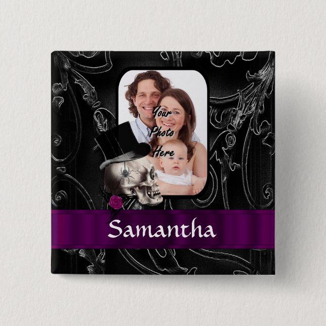 Chapa Cuadrada Calavera de tatuaje gótico (Anverso)