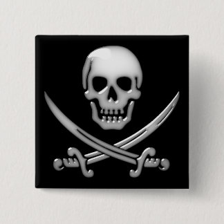 Chapa Cuadrada Calavera pirata y cruces de espadas vidriosas