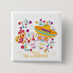 Chapa Cuadrada Calaveras y flores de azúcar fiesta