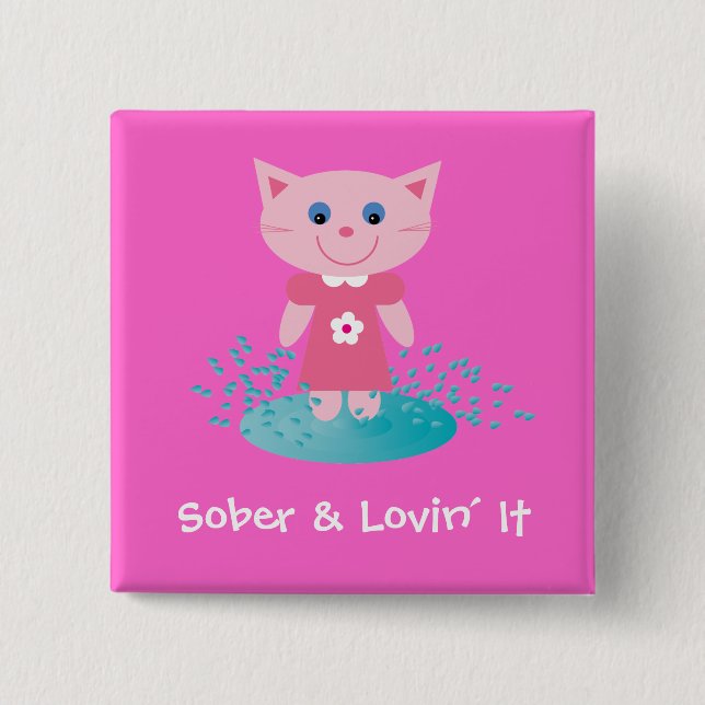 Chapa Cuadrada Calme y Lovin´ él insignia/botón del gato del (Anverso)