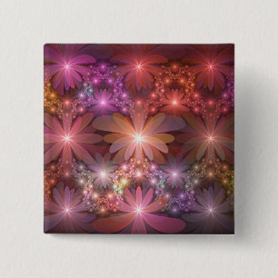 Chapa Cuadrada Cama De Flores Colorido Brillante Arte Fractal Abs