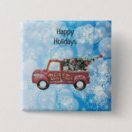 Chapa Cuadrada camión de cosecha roja sobre fondo de copo de niev