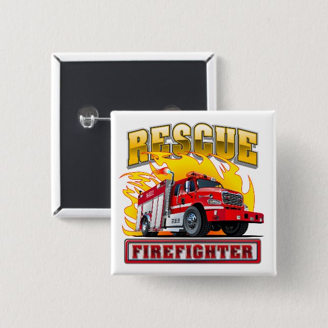 Chapa Cuadrada Camiseta de camión de bomberos personalizados (Anverso y reverso)