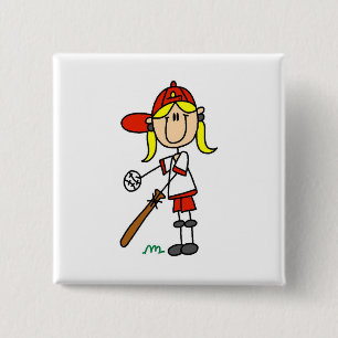 Chapa Cuadrada Camisetas de béisbol de niña bateando