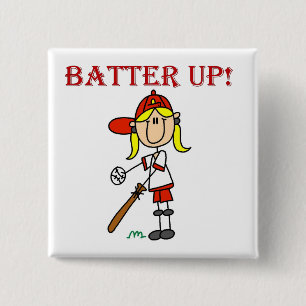 Chapa Cuadrada Camisetas de béisbol Girl Batter Up y regalos