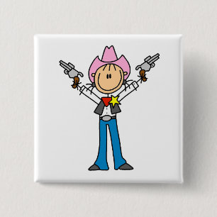 Chapa Cuadrada Camisetas de vaquera sheriff con figuras de palito