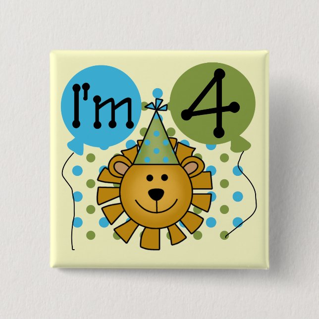 Chapa Cuadrada Camisetas y regalos de cumpleaños del león 4 (Anverso)