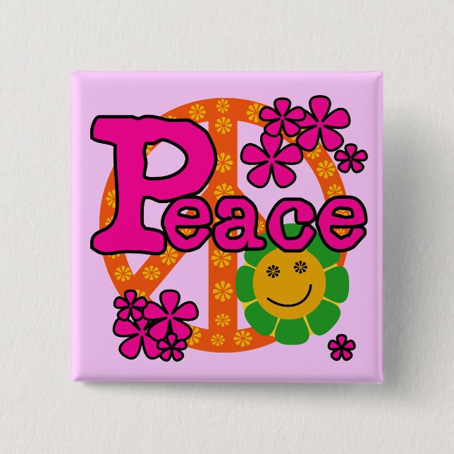 Chapa Cuadrada camisetas y regalos de la paz del estilo 60s (Anverso)