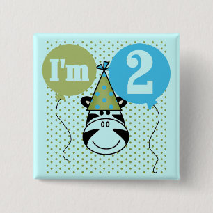 Chapa Cuadrada Camisetas y regalos de segundo cumpleaños de Zebra