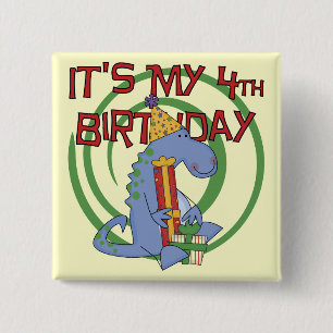 Chapa Cuadrada Camisetas y regalos del cuarto cumpleaños de Dinos