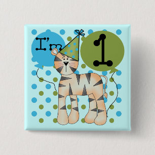 Chapa Cuadrada Camisetas y regalos del primer cumpleaños del tigr