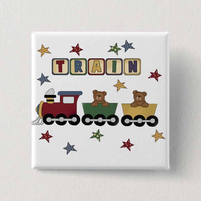 Chapa Cuadrada Camisetas y regalos del tren del oso de peluche (Anverso)