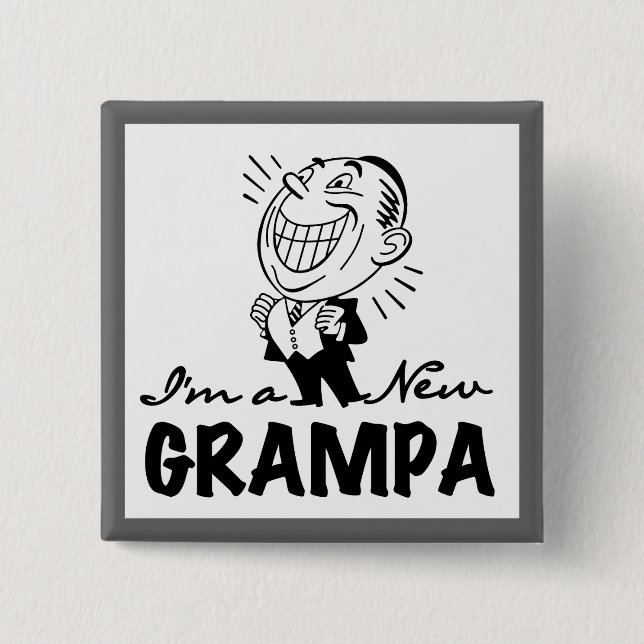 Chapa Cuadrada Camisetas y regalos nuevos Grampa sonrientes (Anverso)
