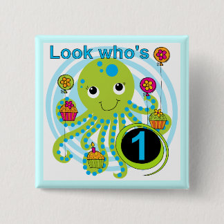Chapa Cuadrada Camisetas y regalos Octopus de primer cumpleaños