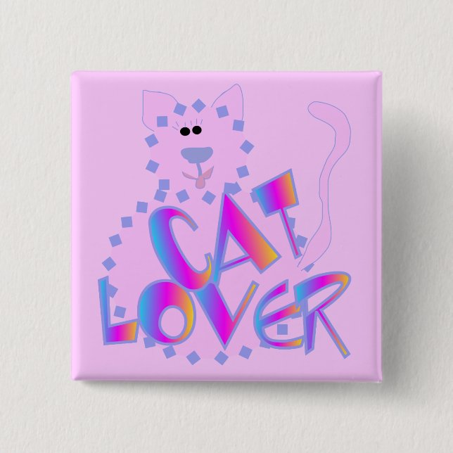 Chapa Cuadrada Camisetas y regalos rosados del amante del gato (Anverso)