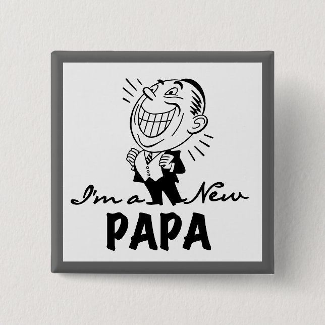 Chapa Cuadrada Camisetas y regalos sonrientes de nuevo papá (Anverso)