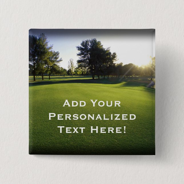 Chapa Cuadrada Campo de golf verde en el amanecer (Anverso)