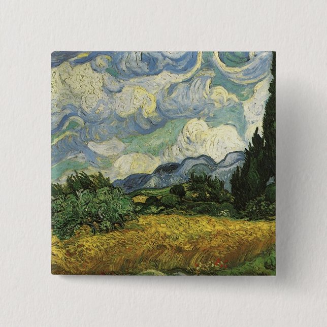 Chapa Cuadrada Campo de trigo con cipreses, Vincent Van Gogh (Anverso)