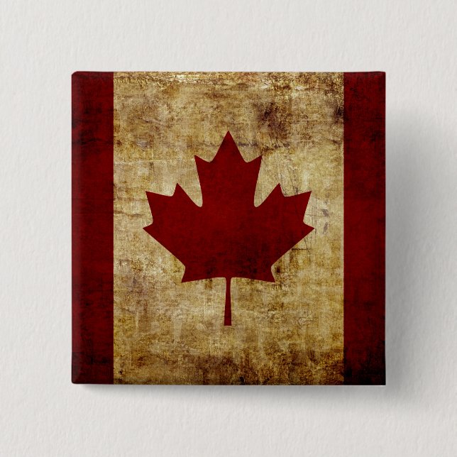 Chapa Cuadrada Canadá / bandera con grunge (Anverso)