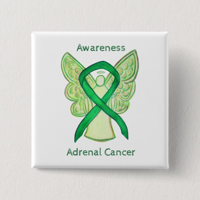 Chapa Cuadrada Cáncer Adrenal Cinta de Conciencia Verde Angel Pin (Anverso)