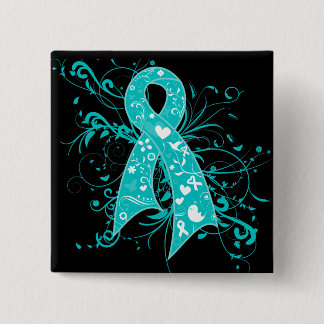Chapa Cuadrada Cáncer cervical Floral Swirls Ribbon