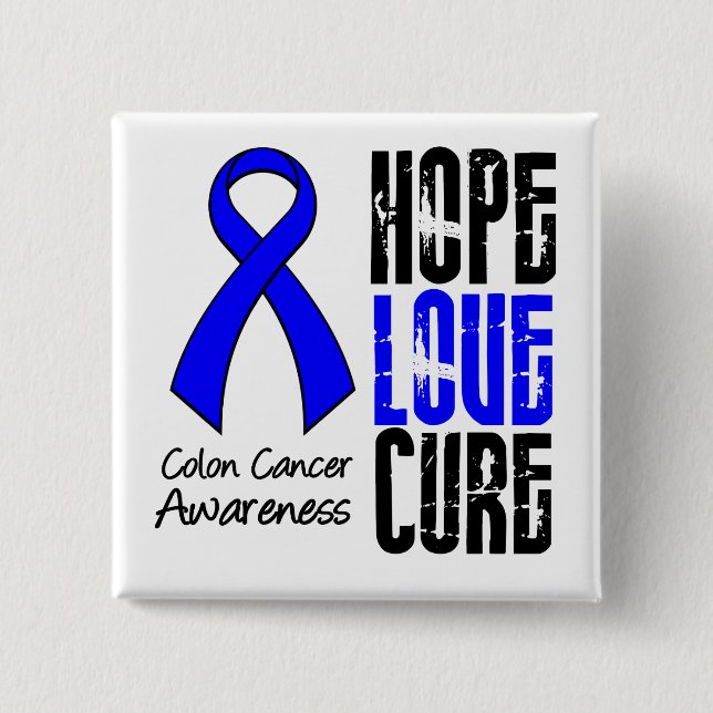 Chapa Cuadrada Cáncer de Colón Esperanza Amor Cure Ribbon (Anverso)