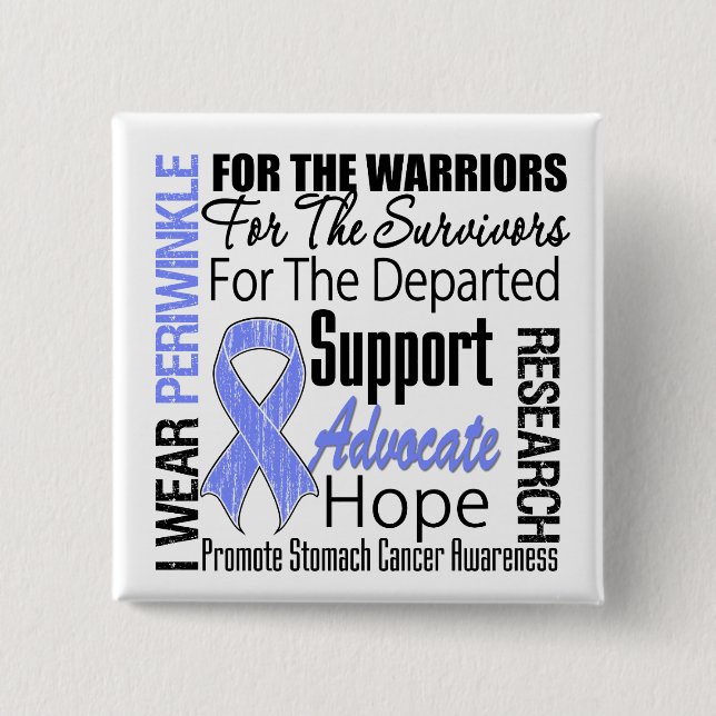 Chapa Cuadrada Cáncer de Estómago Yo Uso Cinta Periwinkle TRIBUTE (Anverso)