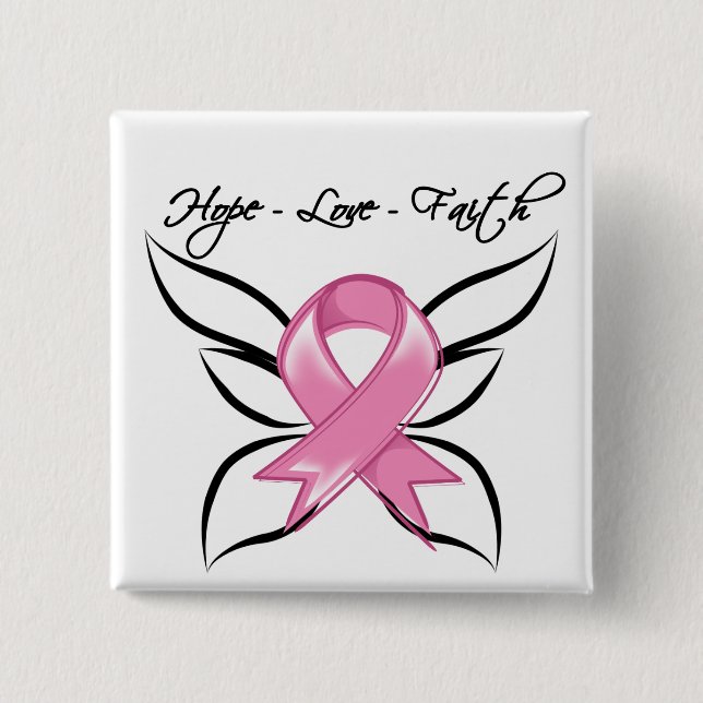 Chapa Cuadrada Cáncer de Mama Esperanza Amor Fe (Anverso)