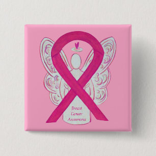 Chapa Cuadrada Cáncer de pecho Ángel de Cinta de Conciencia Rosa 