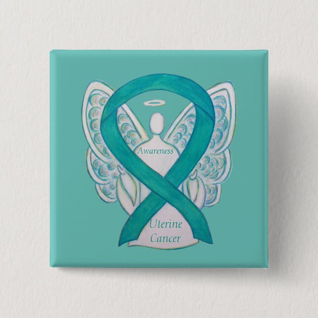 Chapa Cuadrada Cáncer de útero Cinta de Conciencia Verde azulada  (Anverso)