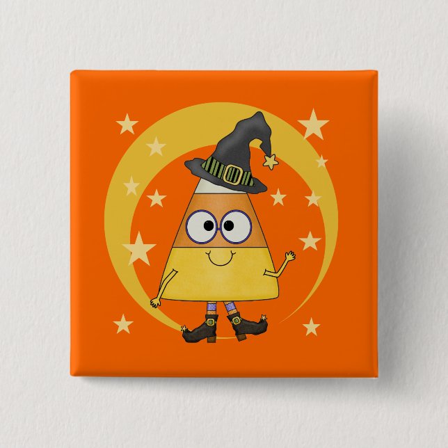 Chapa Cuadrada Candy Corn Witch Halloween (Anverso)